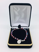 Red and Silver Bead Rosary Bracelet with Miraculous Medal - Unique Catholic Gifts
