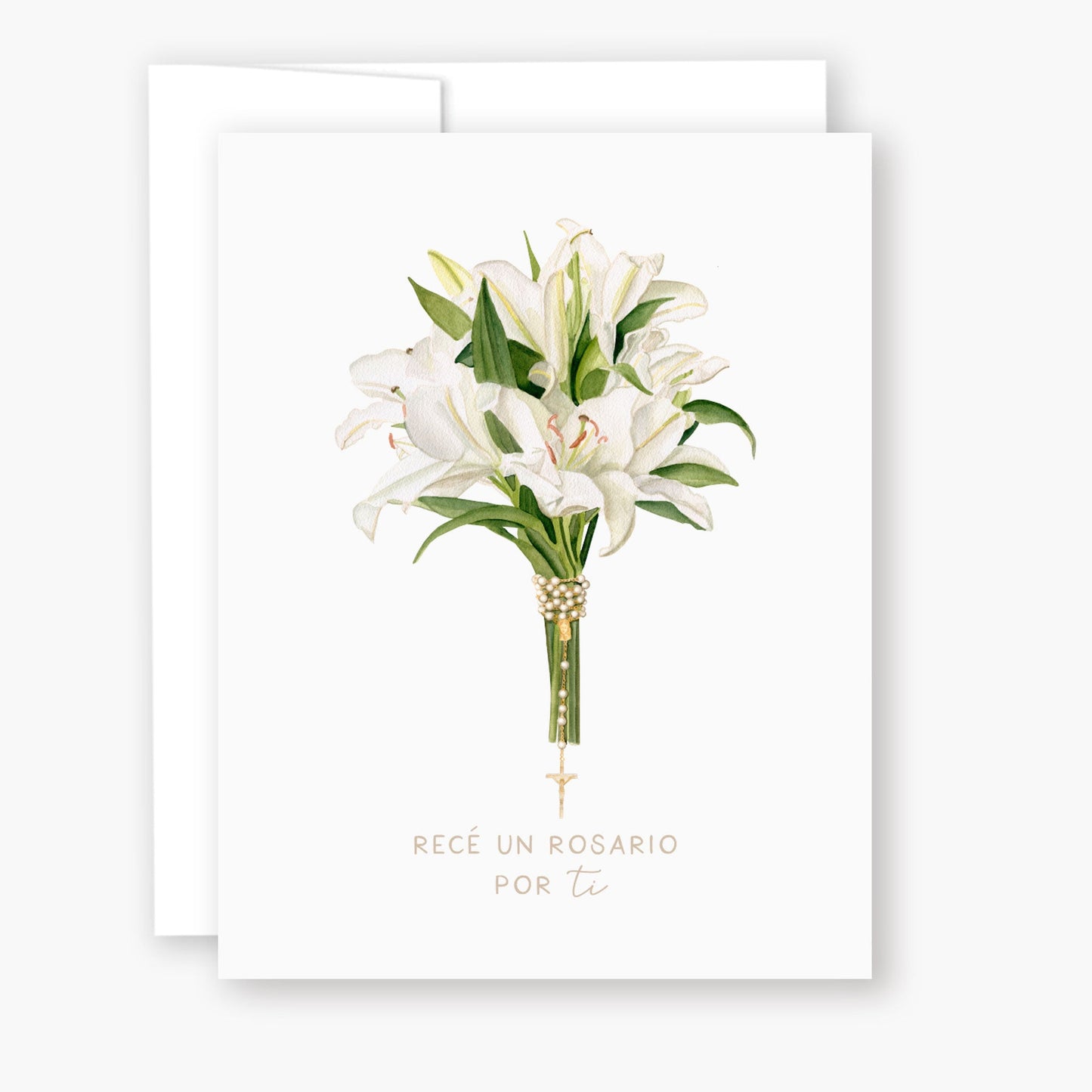 Tarjeta Rece un Rosario por Tu - Lilios - Unique Catholic Gifts