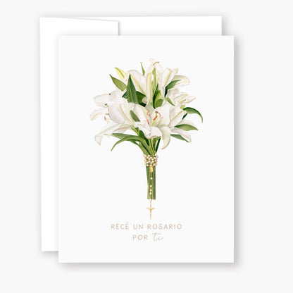 Tarjeta Rece un Rosario por Tu - Lilios - Unique Catholic Gifts