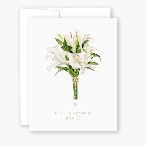 Tarjeta Rece un Rosario por Tu - Lilios - Unique Catholic Gifts