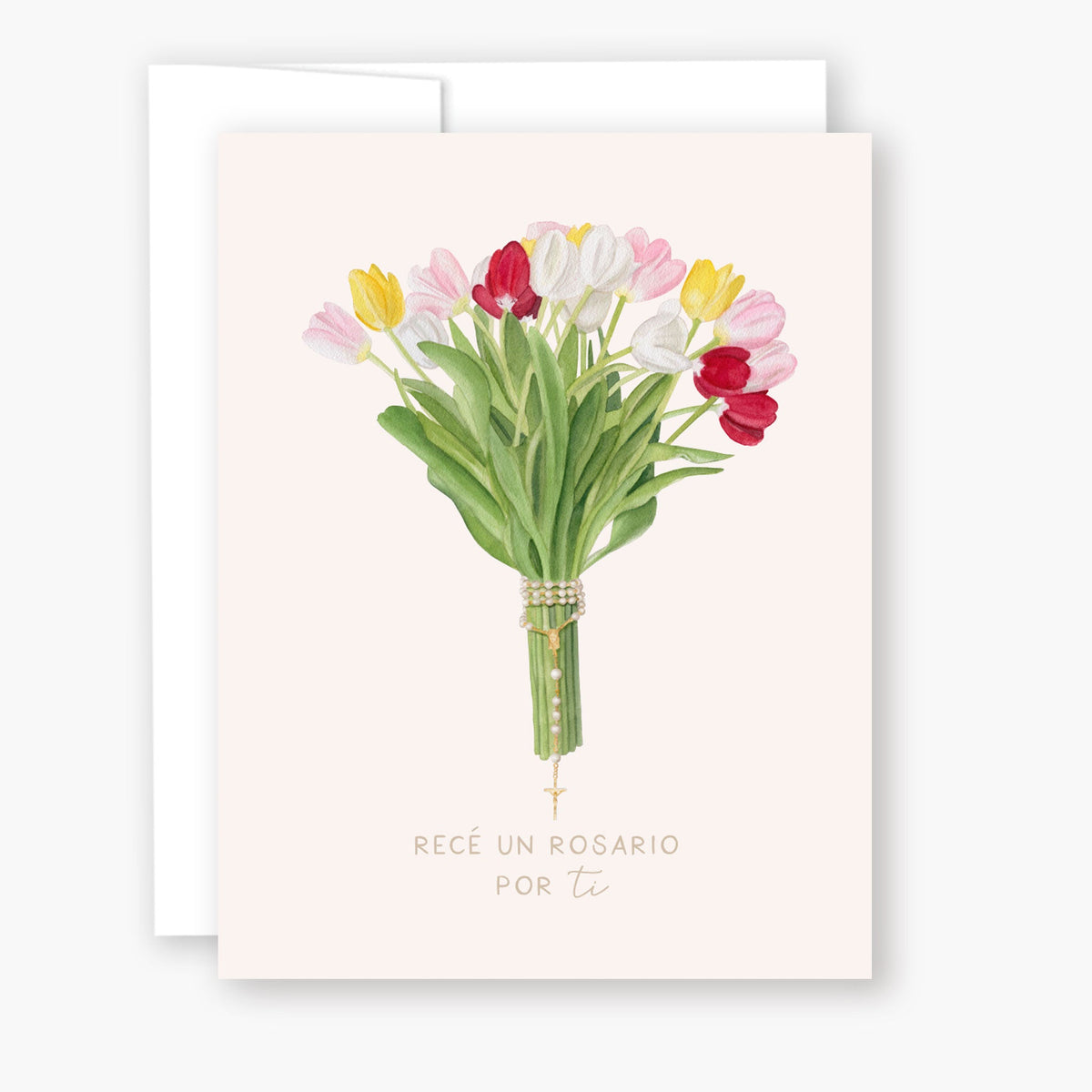 Tarjeta Rece un Rosario por Tu - Tulipanes Mixtos - Unique Catholic Gifts