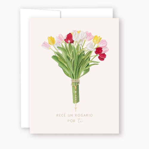 Tarjeta Rece un Rosario por Tu - Tulipanes Mixtos - Unique Catholic Gifts