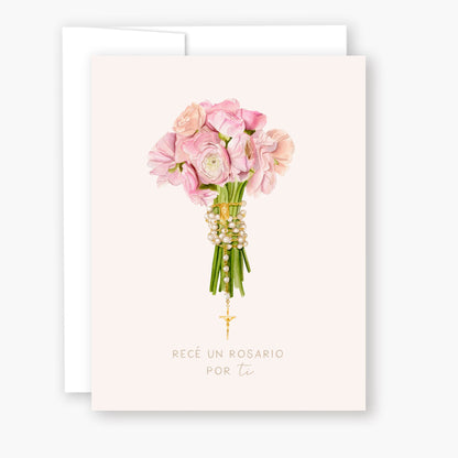 Tarjeta Rece un Rosario por Tu - Ranúnculos Rosa - Unique Catholic Gifts