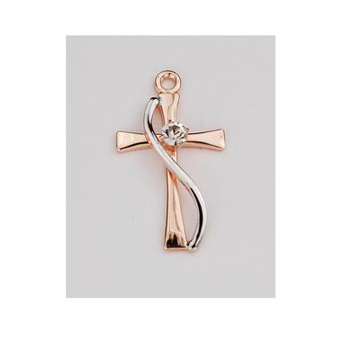 Rose Gold and Sterling Silver Cross with Crystal Stone (5/8