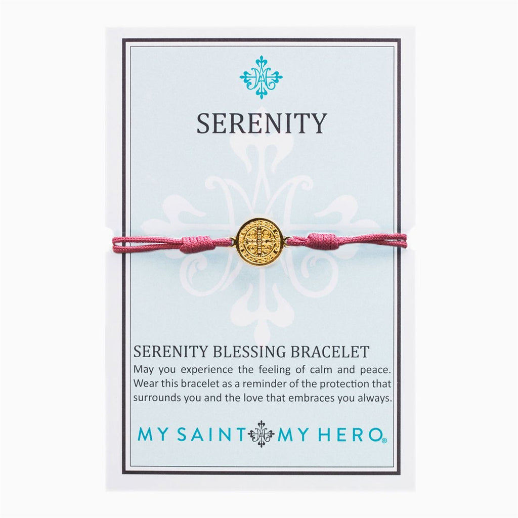 Serenity Blessing Bracelet Gold with Fuchsia Cord - Unique Catholic Gifts
