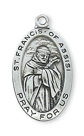 Sterling Silver St Francis Medal (1") on 18" chain. Patron Saint of Animals - Unique Catholic Gifts