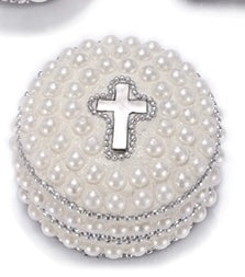 Pearl and Cross Rosary Box (Round) - Unique Catholic Gifts