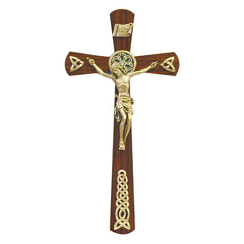 Walnut Celtic Crucifix 12" - Unique Catholic Gifts