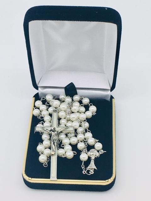 First Communion Rosary White Pearl - Unique Catholic Gifts