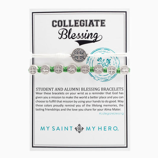 Student & Alumni Blessing Bracelets Silver Medal on Green and White Cord - Unique Catholic Gifts