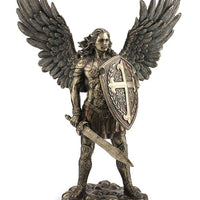 Bronze Archangel Saint Michael with Sword and Shield Statue 14" - Unique Catholic Gifts