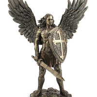 Bronze Archangel Saint Michael with Sword and Shield Statue 11" - Unique Catholic Gifts