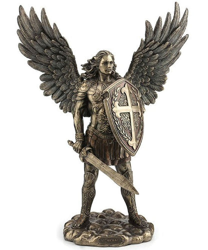 Bronze Archangel Saint Michael with Sword and Shield Statue 7" - Unique Catholic Gifts