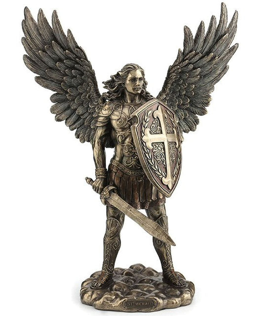 Bronze Archangel Saint Michael with Sword and Shield Statue 7" - Unique Catholic Gifts
