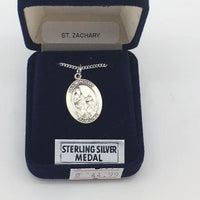 Sterling Silver St.  Zachary Oval Medal 7/8" - Unique Catholic Gifts